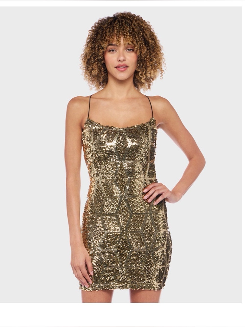 Juniors Spaghetti Strap Scoop Neck Dress with Sequin Pattern Detail